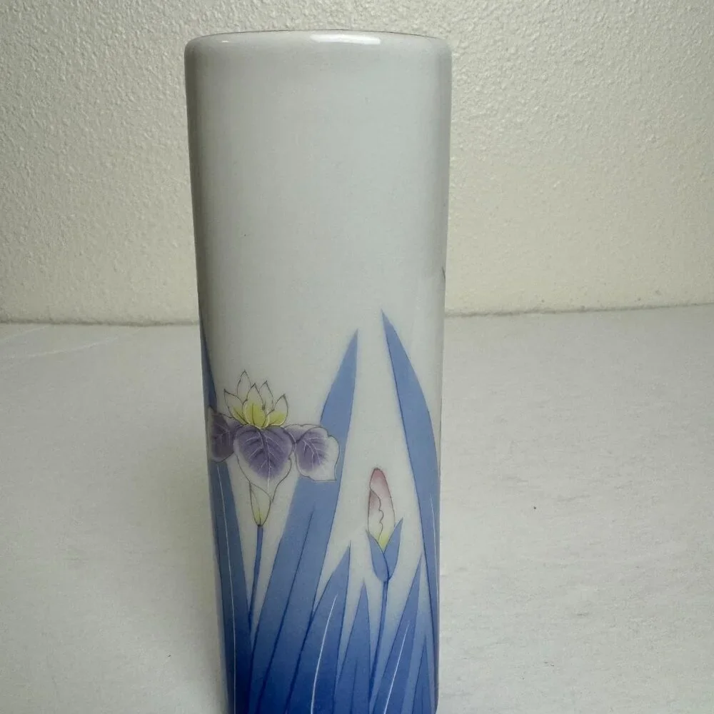 Vintage OMC Otagiri Oval Porcelain Vase Iris Flowers 6.5 